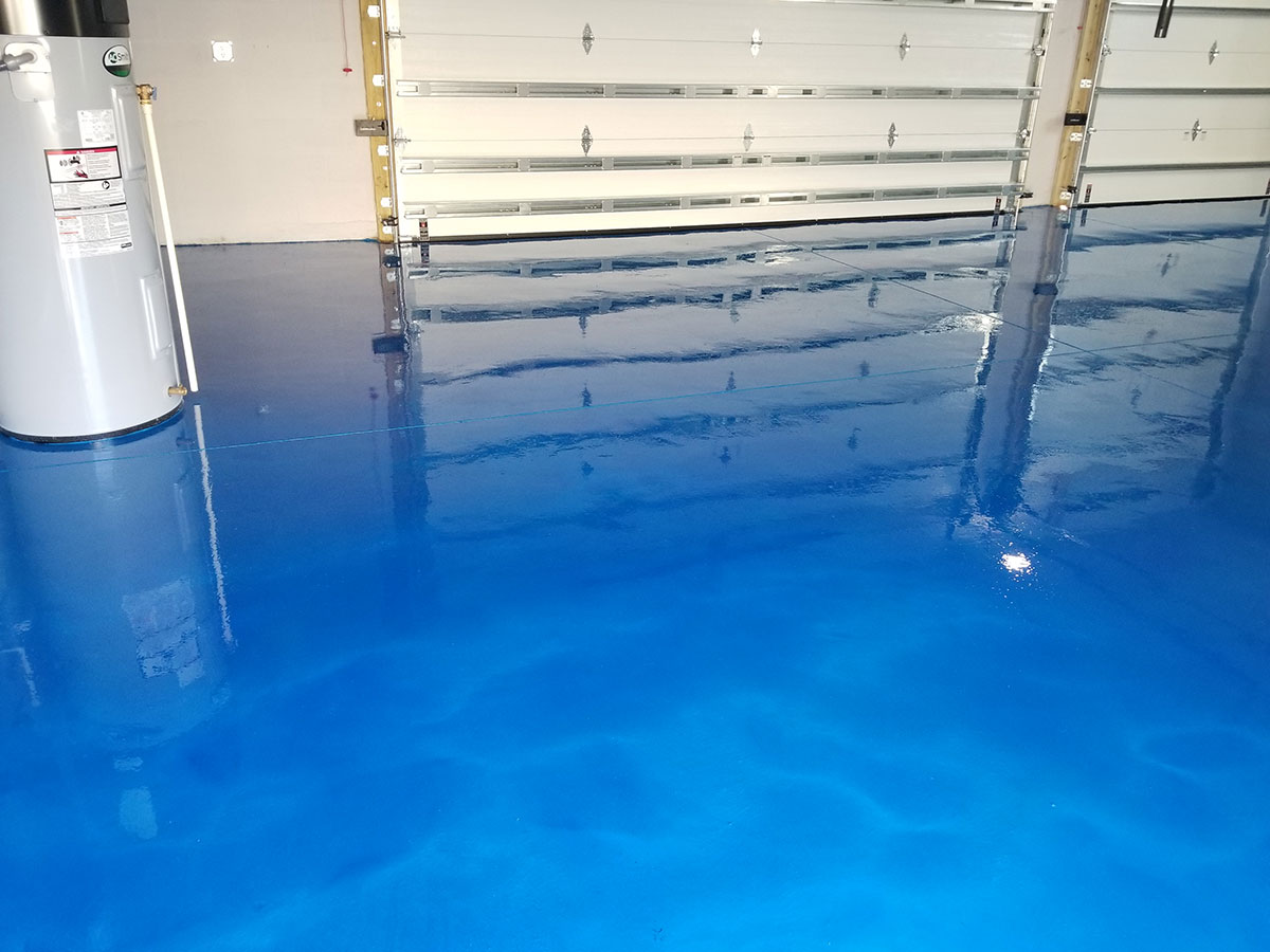 Blue metallic epoxy floor flagler beach fl